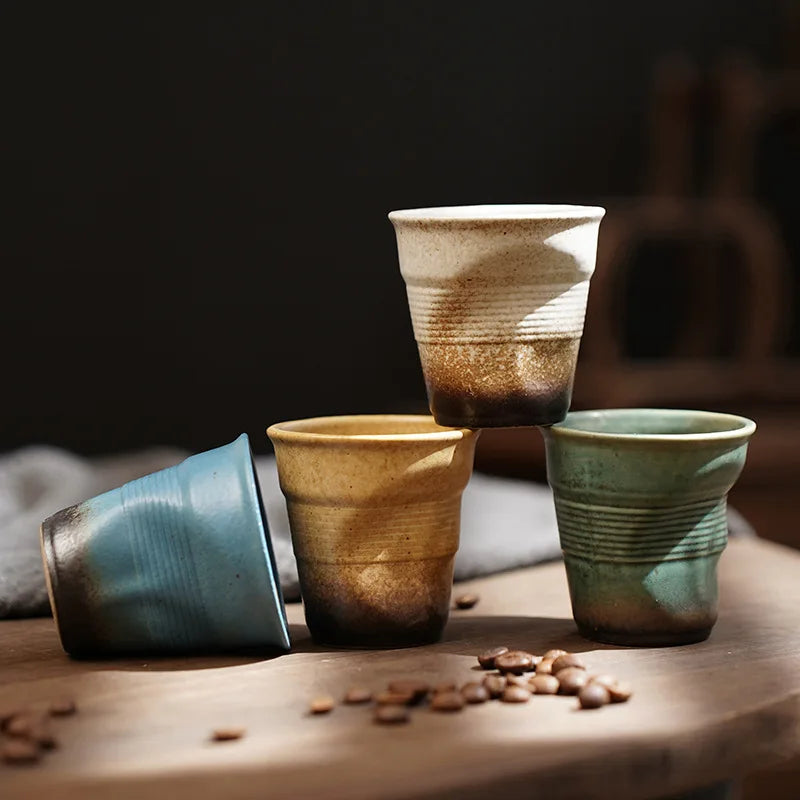 80ml espresso cup Cross-border creative Retro coarse pottery hand pleated cup