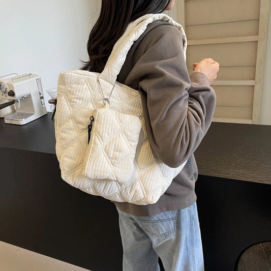 Puffer Tote Bag for Women Lightweight Down Cotton Padded Crossbody Bag Large Capacity