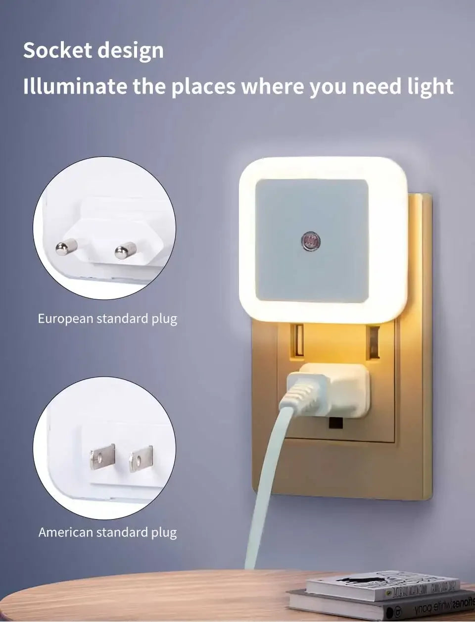 LED Night Light Smart Light Sensor Control 110-240V Plug in Wall Nightlight