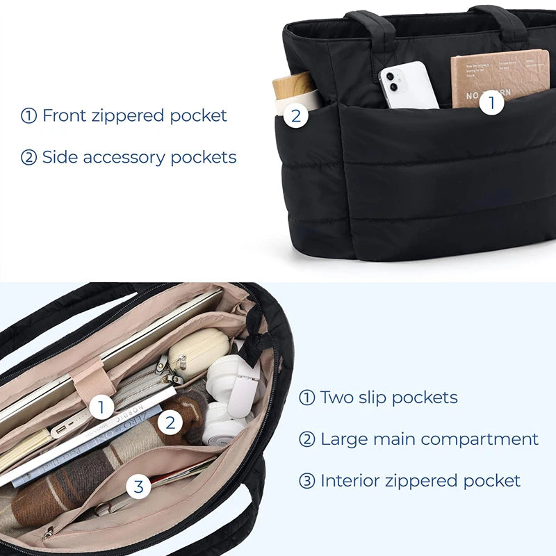 Puffy Tote Bag Big Square Cotton Padded Quilting Shoulder Bag