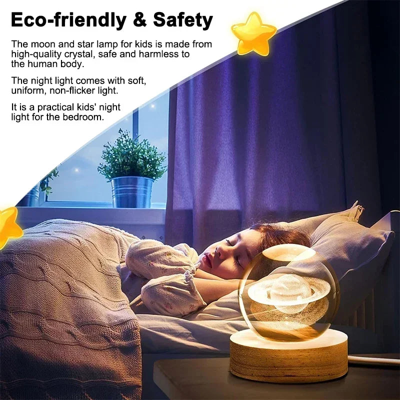 Luminous Crystal Ball LED Night Light Saturn Solar System 3D Moon and More Table Lamp USB