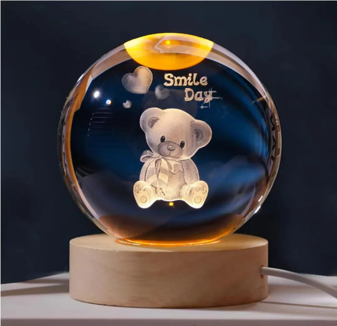 Luminous Crystal Ball LED Night Light Saturn Solar System 3D Moon and More Table Lamp USB