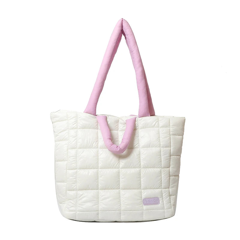 Puffer Tote Bag for Women Lightweight Down Cotton Padded Crossbody Bag Large Capacity