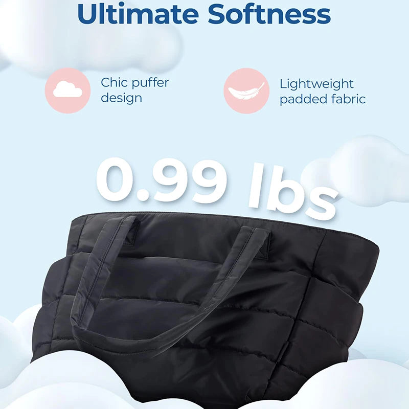 Puffy Tote Bag Big Square Cotton Padded Quilting Shoulder Bag