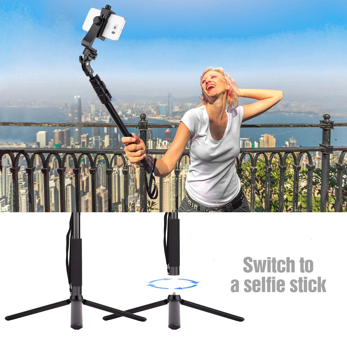 54-in Extendable Selfie Stick Tripod Stand Aluminum Alloy with Phone Holder Mount Adapter Remote Shutter
