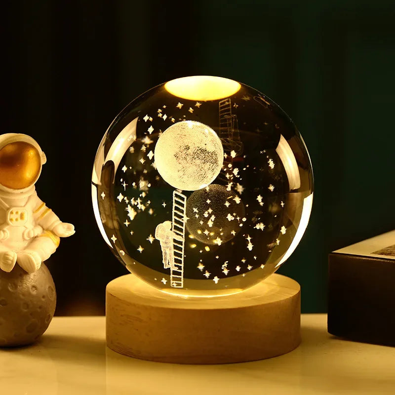 Luminous Crystal Ball LED Night Light Saturn Solar System 3D Moon and More Table Lamp USB