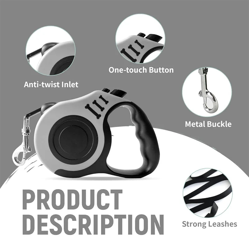 Retractable Dog Leash - 5m Automatic Strong Nylon Lead For Small/Medium Dogs & Cats, Durable Pet Traction Rope