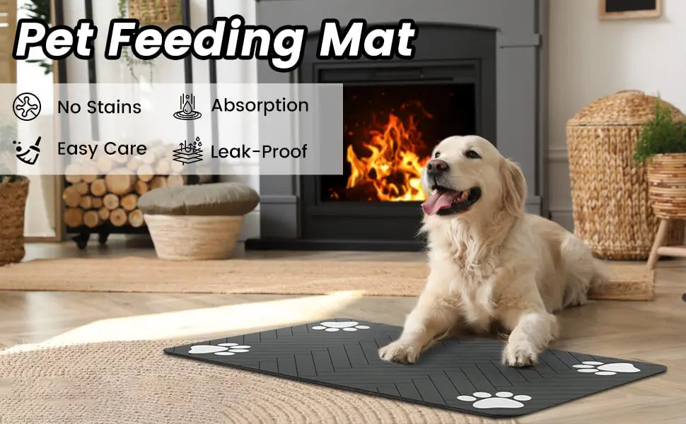 Pet Feeding Mat-Absorbent Pet Placemat for Food and Water Bowl, with Waterproof Rubber Backing, Quick Dry Water Mat