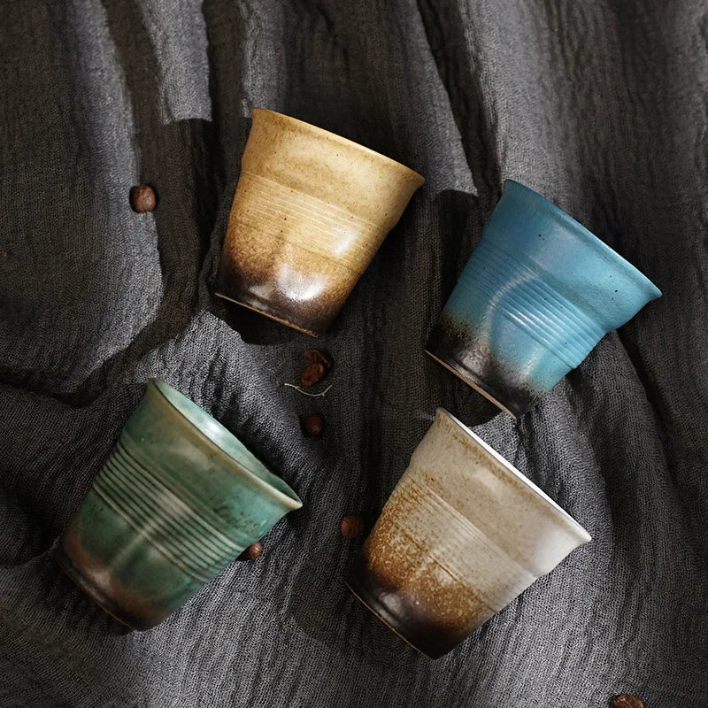 80ml espresso cup Cross-border creative Retro coarse pottery hand pleated cup