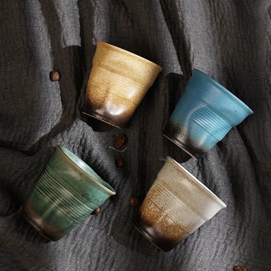 80ml espresso cup Cross-border creative Retro coarse pottery hand pleated cup