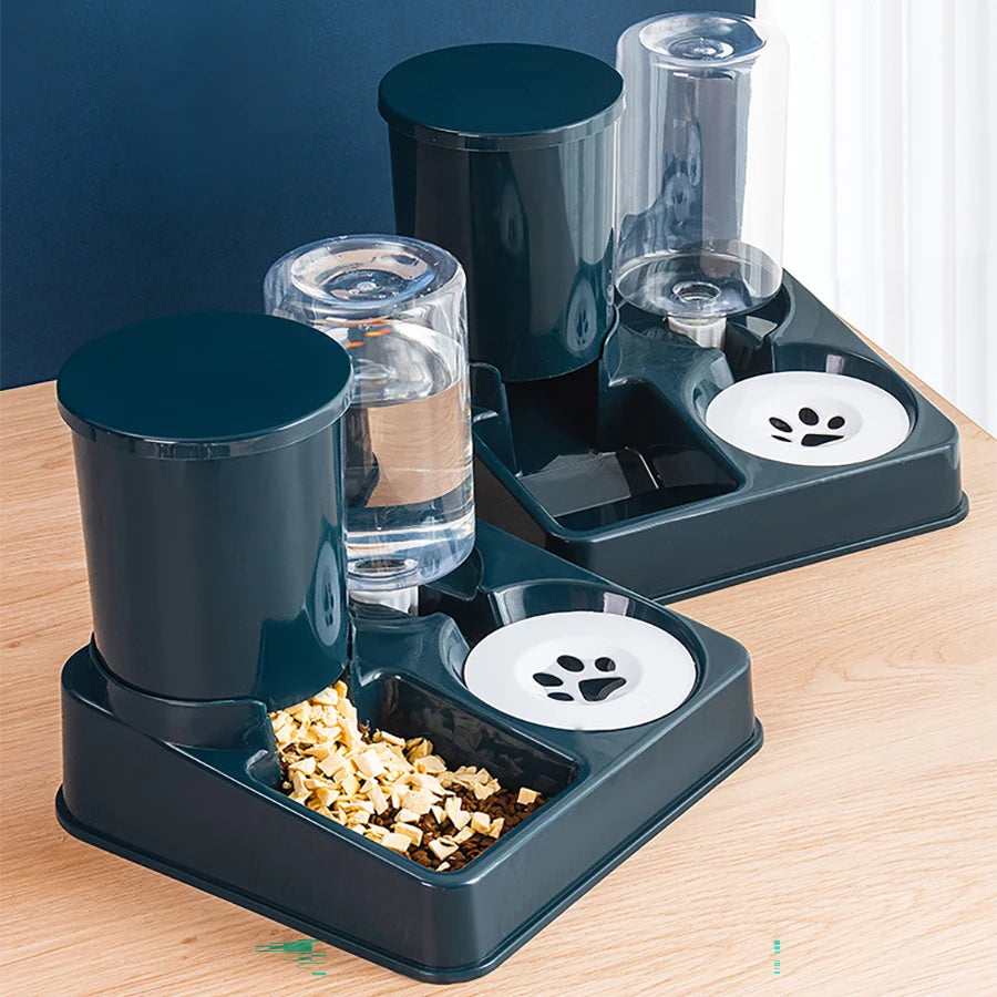2 In 1 Tilted Automatic Gravity Pet Feeder Water Dispenser Set