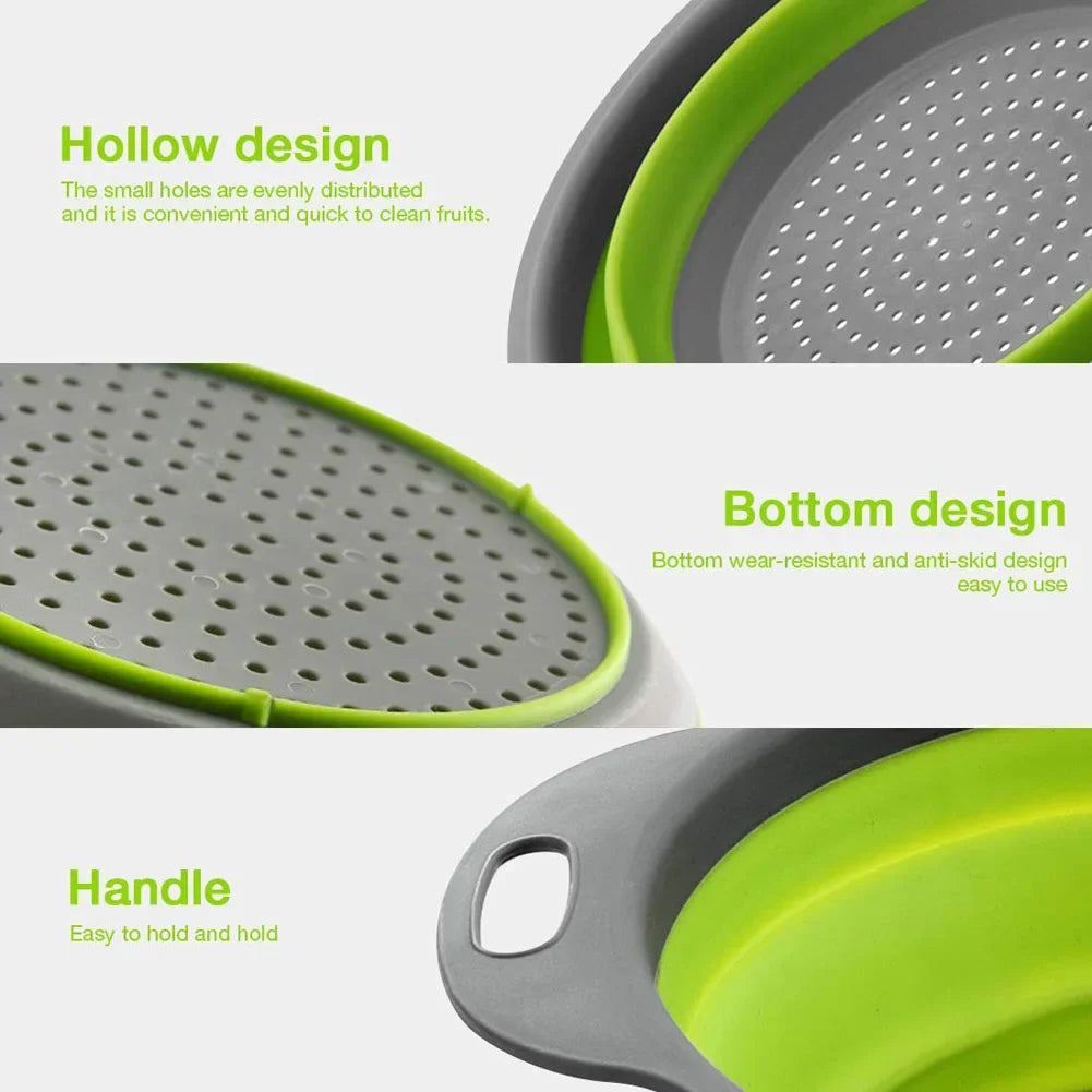Silicone Round Folding Colander Strainer Basket