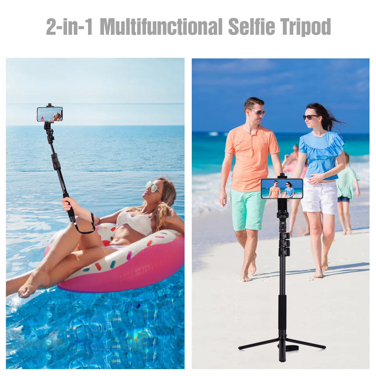 54-in Extendable Selfie Stick Tripod Stand Aluminum Alloy with Phone Holder Mount Adapter Remote Shutter