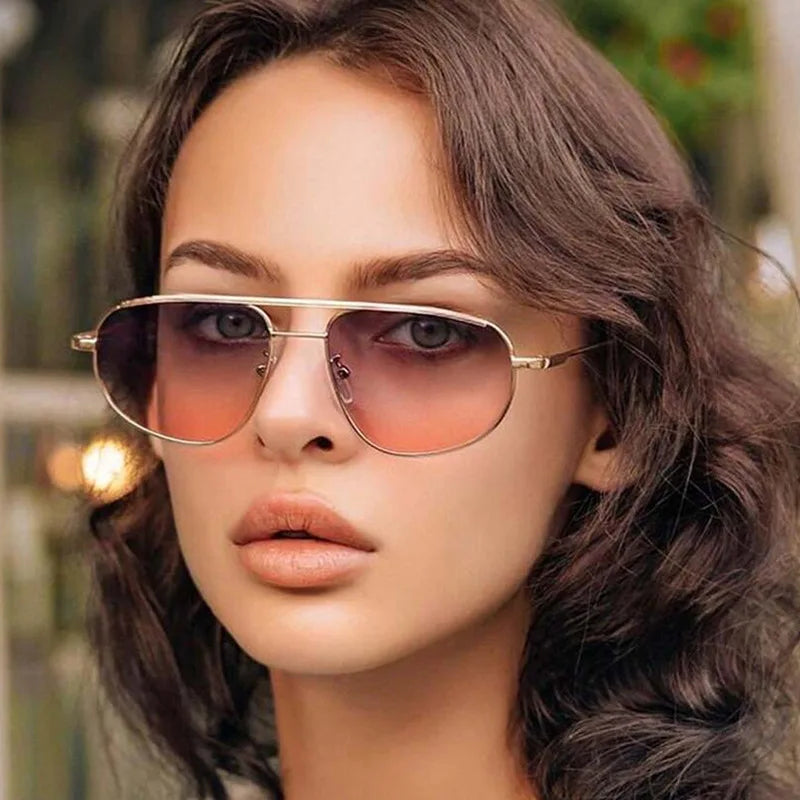 Metal Punk Square Pilot Luxury Brand Metal Half Frame Sunglasses Gradient Shades