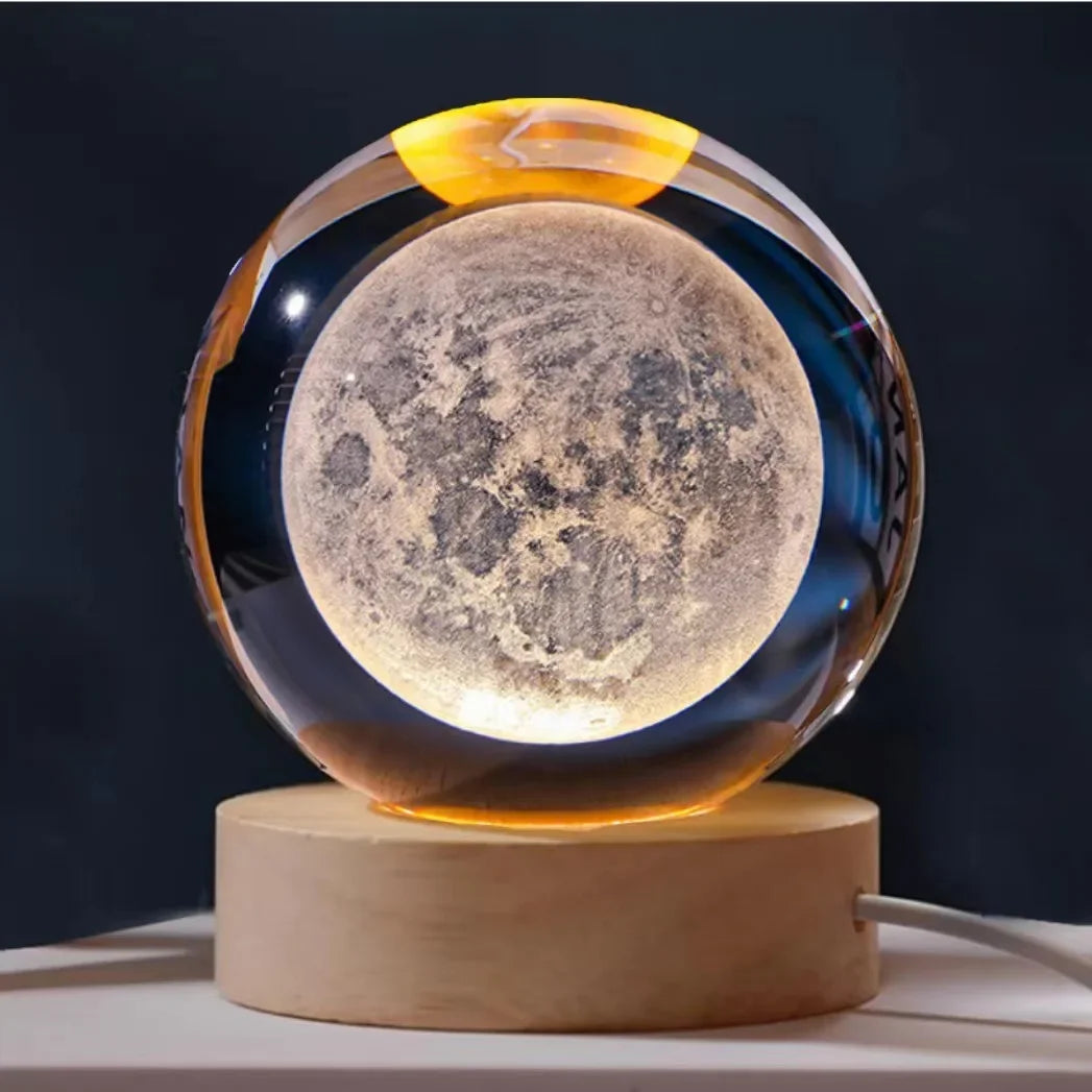 Luminous Crystal Ball LED Night Light Saturn Solar System 3D Moon and More Table Lamp USB