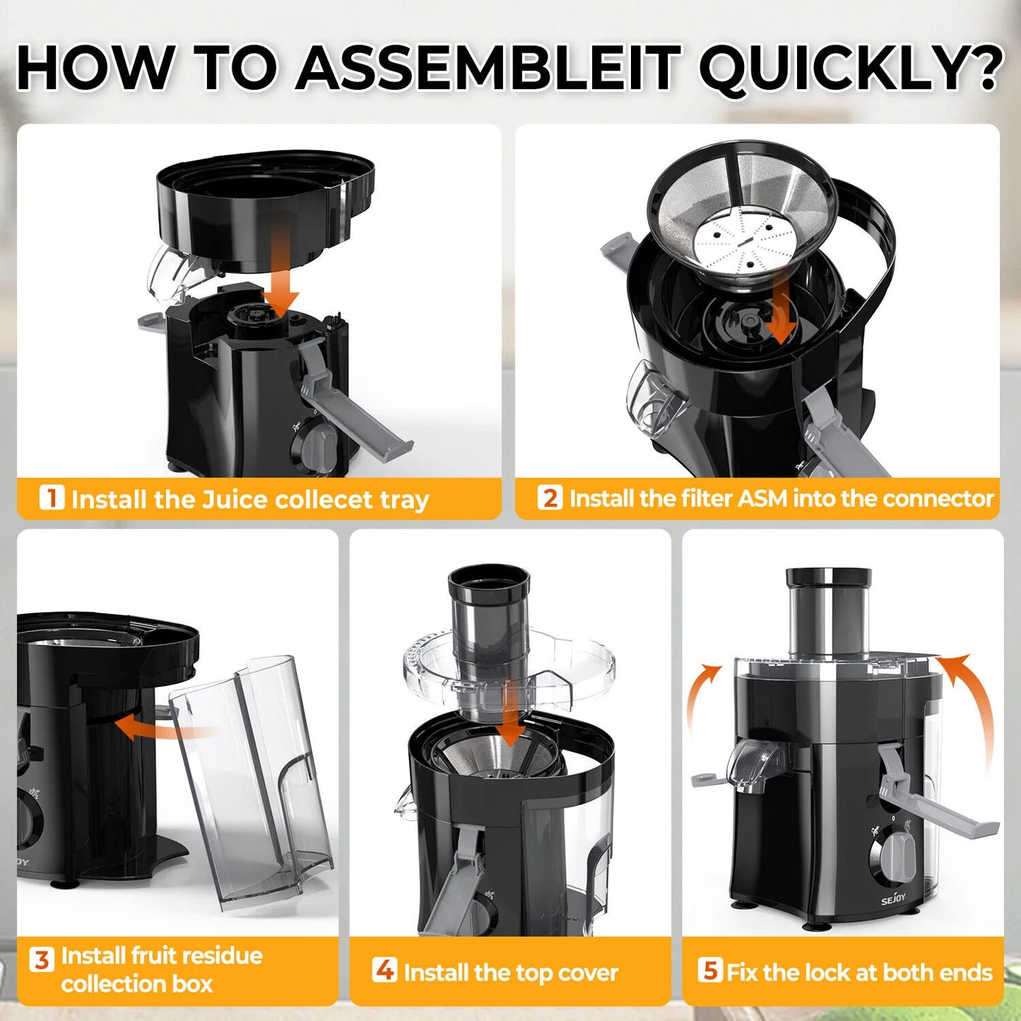 SEJOY Centrifugal Juicer Machine Automatic Pulp Ejection Electric Citrus Juicer Extractor Machine Fruit Veg Blender