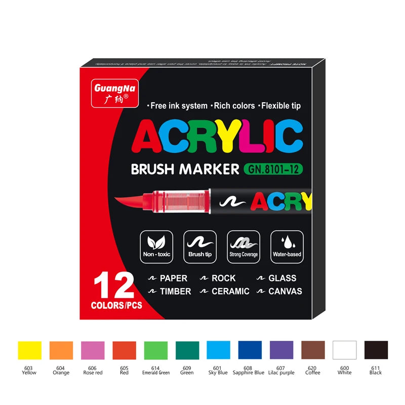 12-120 Colors Acrylic Paint Pens Markers Brush Tip Paint Markers For Rock Painting Wood Canvas Stone,Christmas Gift DIY Crafts