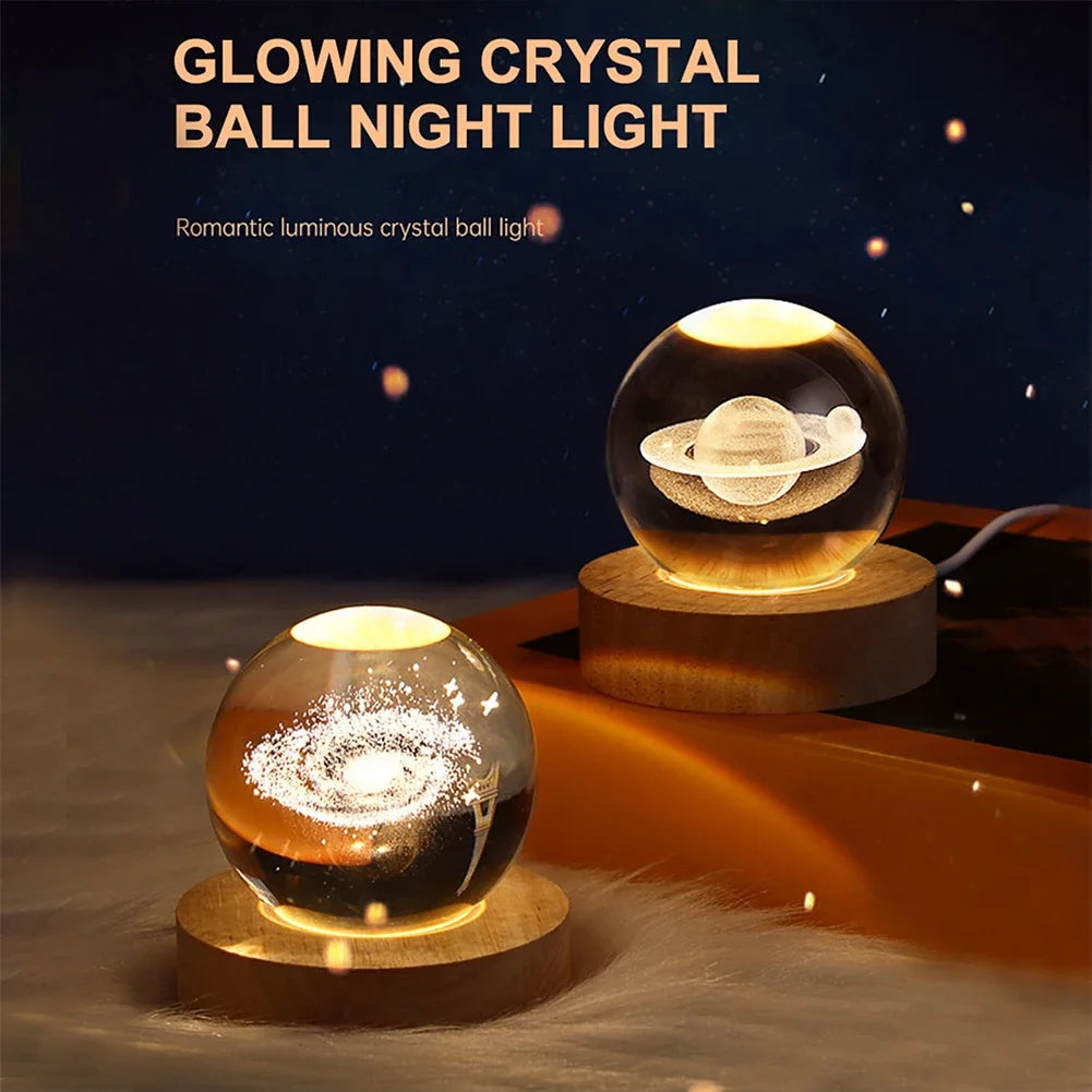 6cm Night Light Milky Way Galaxy Solar System Crystal Ball Night Lamp Ambient LED Light