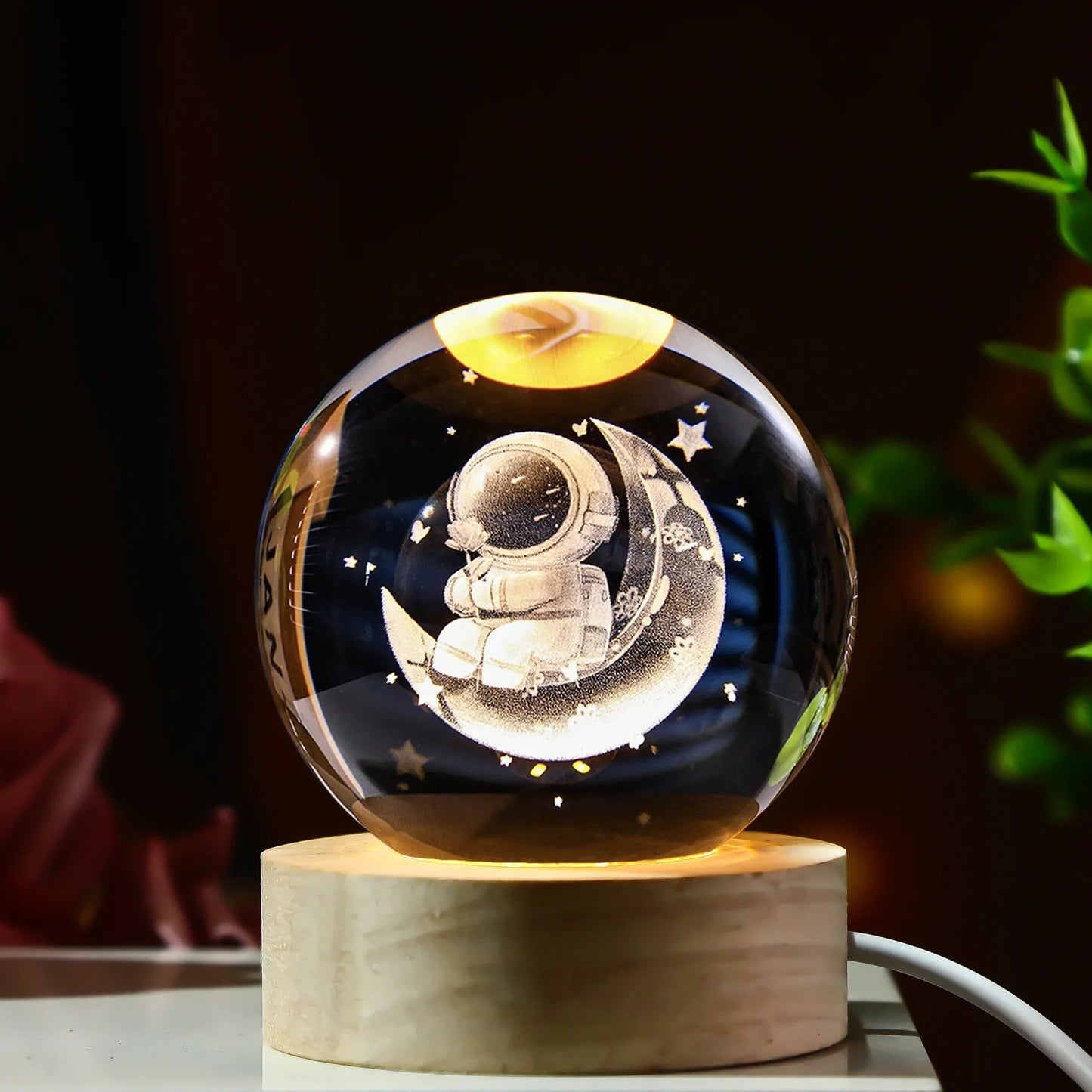 Luminous Crystal Ball LED Night Light Saturn Solar System 3D Moon and More Table Lamp USB
