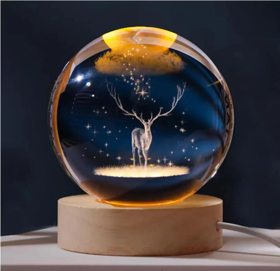 Luminous Crystal Ball LED Night Light Saturn Solar System 3D Moon and More Table Lamp USB
