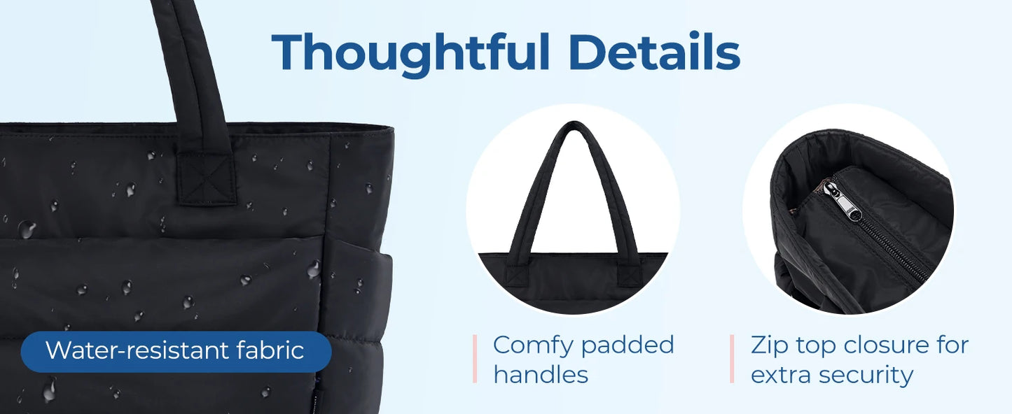 Tote Bag Puffy Padded Bags Leisure Commuting Handbag Large Capacity Storage Organizer