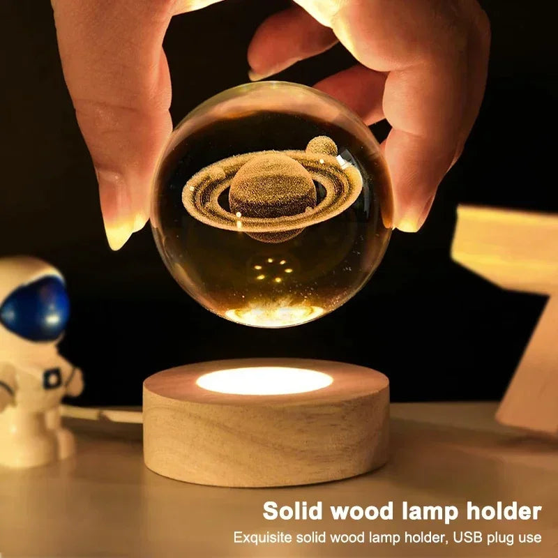 Luminous Crystal Ball LED Night Light Saturn Solar System 3D Moon and More Table Lamp USB