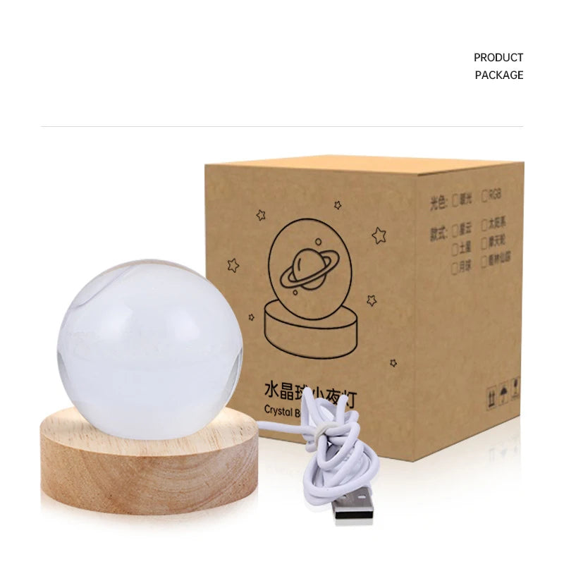 LED Night Light Milky Way Galaxy Solar System Crystal Ball Night Lamp Ambient Light