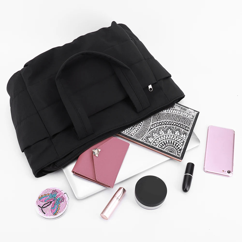 Puffer Tote Bag for Women Lightweight Down Cotton Padded Crossbody Bag Large Capacity