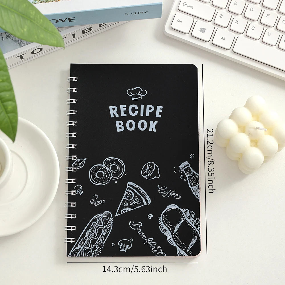 48 sheets Black Cover Recipe Journal Healthy Eating Planner Organize Personal Recipes Daily Meal Bound Cookbook With Stickers