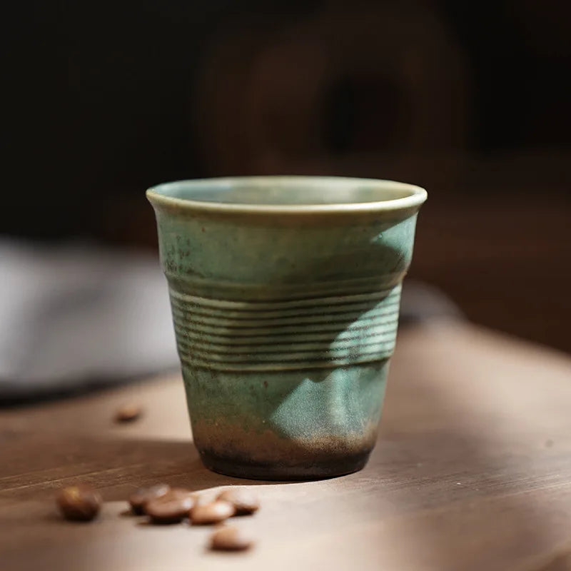 80ml espresso cup Cross-border creative Retro coarse pottery hand pleated cup