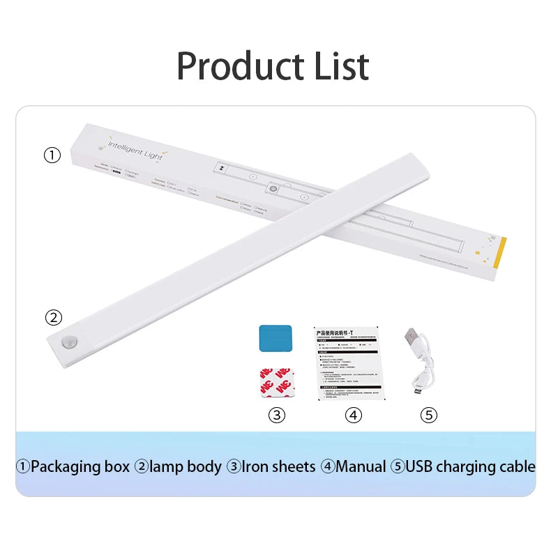 LED Cabinet Light USB Type-C Rechargeable Motion Sensor Led Lamp 10cm/20cm/30cm/40cm/50cm