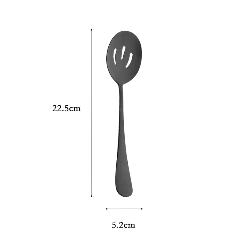 Black Stainless Steel Dinnerware Pieces Flatware Soup Spoon, Colander Spoon, Service Spoon, Salad Fork, Cake Spatula