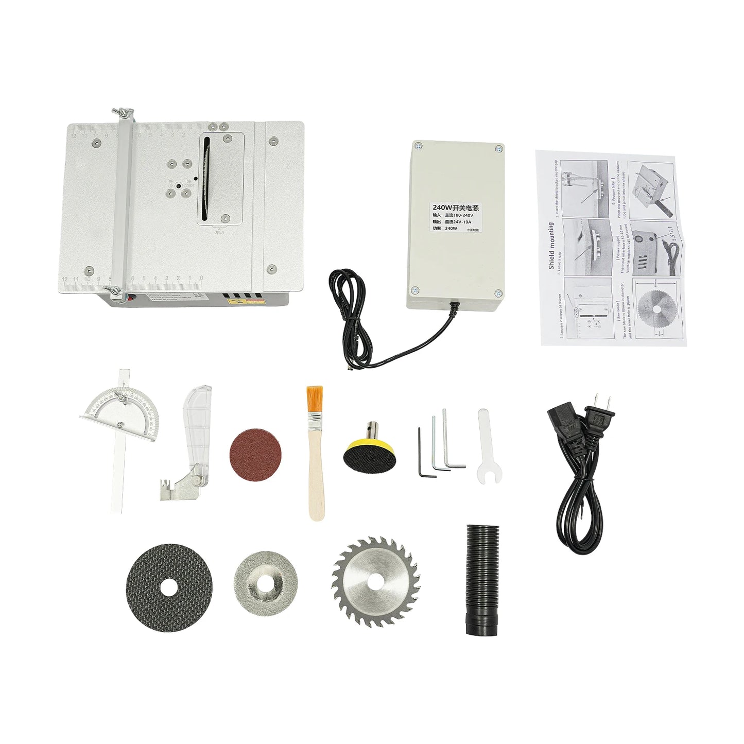 240W Mini Table Saw Multi-Functional Table Saw 0.1-20mm Adjustable for Modeling, Handicraft Workshop