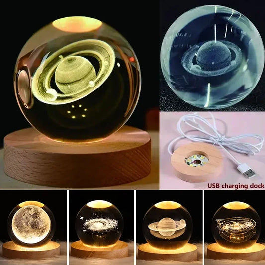 Hot USB Powered Galaxy Crystal Ball Lamp 3D Illuminated Moon Light Tabletop Decoration Night Light