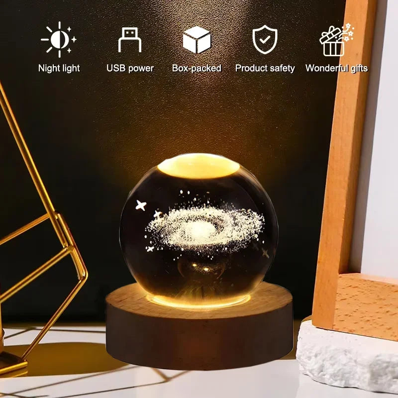 6cm Night Light Milky Way Galaxy Solar System Crystal Ball Night Lamp Ambient LED Light